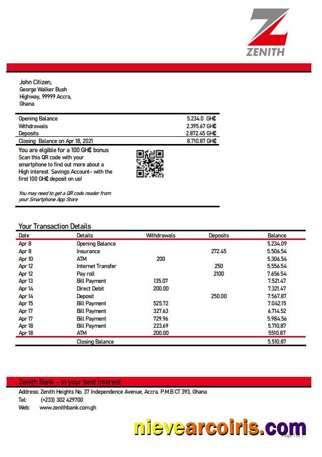Ghana Zenith proof of address bank statement